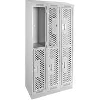 Clean Line Lockers, 2 -tier, Bank of 3, 36" x 18" x 82", Steel, Grey, Rivet (Assembled), Perforated M & M Nord Ouest Inc