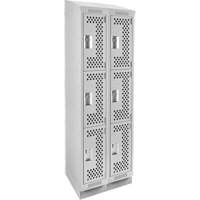 Clean Line Lockers, 3 -tier, Bank of 2, 24" x 12" x 82", Steel, Grey, Rivet (Assembled), Perforated M & M Nord Ouest Inc