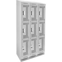 Clean Line Lockers, 3 -tier, Bank of 3, 36" x 12" x 82", Steel, Grey, Rivet (Assembled), Perforated M & M Nord Ouest Inc
