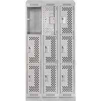 Clean Line Lockers, 3 -tier, Bank of 3, 36" x 12" x 82", Steel, Grey, Rivet (Assembled), Perforated M & M Nord Ouest Inc