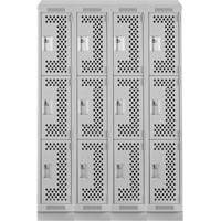 Clean Line Lockers, 3 -tier, Bank of 4, 48" x 12" x 82", Steel, Grey, Rivet (Assembled), Perforated M & M Nord Ouest Inc