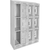 Clean Line Lockers, 3 -tier, Bank of 4, 48" x 12" x 82", Steel, Grey, Rivet (Assembled), Perforated M & M Nord Ouest Inc