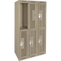 Clean Line Lockers, 2 -tier, Bank of 3, 36" x 12" x 72", Steel, Beige, Rivet (Assembled), Perforated M & M Nord Ouest Inc