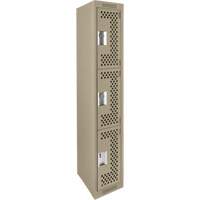Clean Line Lockers, 3 -tier, 12" x 12" x 72", Steel, Beige, Rivet (Assembled), Perforated M & M Nord Ouest Inc