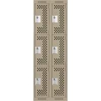 Clean Line Lockers, 3 -tier, Bank of 2, 24" x 12" x 72", Steel, Beige, Rivet (Assembled), Perforated M & M Nord Ouest Inc