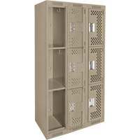 Clean Line Lockers, 3 -tier, Bank of 3, 36" x 12" x 72", Steel, Beige, Rivet (Assembled), Perforated M & M Nord Ouest Inc