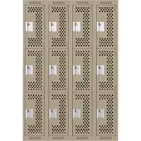 Clean Line Lockers, 3 -tier, Bank of 4, 48" x 12" x 72", Steel, Beige, Rivet (Assembled), Perforated M & M Nord Ouest Inc