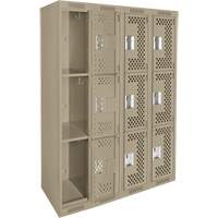 Clean Line Lockers, 3 -tier, Bank of 4, 48" x 12" x 72", Steel, Beige, Rivet (Assembled), Perforated M & M Nord Ouest Inc