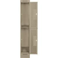 Clean Line Lockers, 2 -tier, 12" x 18" x 76", Steel, Beige, Rivet (Assembled), Perforated M & M Nord Ouest Inc