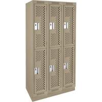 Clean Line Lockers, 2 -tier, Bank of 3, 36" x 18" x 76", Steel, Beige, Rivet (Assembled), Perforated M & M Nord Ouest Inc