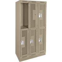 Clean Line Lockers, 2 -tier, Bank of 3, 36" x 18" x 76", Steel, Beige, Rivet (Assembled), Perforated M & M Nord Ouest Inc