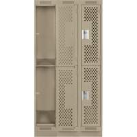 Clean Line Lockers, 2 -tier, Bank of 3, 36" x 18" x 76", Steel, Beige, Rivet (Assembled), Perforated M & M Nord Ouest Inc
