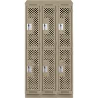 Clean Line Lockers, 2 -tier, Bank of 3, 36" x 18" x 82", Steel, Beige, Rivet (Assembled), Perforated M & M Nord Ouest Inc
