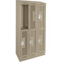 Clean Line Lockers, 2 -tier, Bank of 3, 36" x 18" x 82", Steel, Beige, Rivet (Assembled), Perforated M & M Nord Ouest Inc