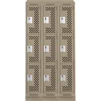 Clean Line Lockers, 3 -tier, Bank of 3, 36" x 12" x 82", Steel, Beige, Rivet (Assembled), Perforated M & M Nord Ouest Inc