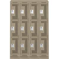 Clean Line Lockers, 3 -tier, Bank of 4, 48" x 12" x 82", Steel, Beige, Rivet (Assembled), Perforated M & M Nord Ouest Inc