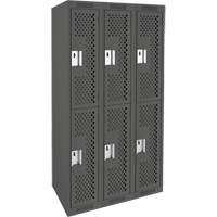 Clean Line Lockers, 2 -tier, Bank of 3, 36" x 12" x 72", Steel, Charcoal, Rivet (Assembled), Perforated M & M Nord Ouest Inc