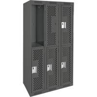 Clean Line Lockers, 2 -tier, Bank of 3, 36" x 12" x 72", Steel, Charcoal, Rivet (Assembled), Perforated M & M Nord Ouest Inc