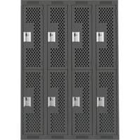 Clean Line Lockers, 2 -tier, Bank of 4, 48" x 12" x 72", Steel, Charcoal, Rivet (Assembled), Perforated M & M Nord Ouest Inc