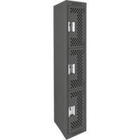 Clean Line Lockers, 3 -tier, 12" x 12" x 72", Steel, Charcoal, Rivet (Assembled), Perforated M & M Nord Ouest Inc