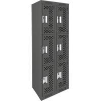 Clean Line Lockers, 3 -tier, Bank of 2, 24" x 12" x 72", Steel, Charcoal, Rivet (Assembled), Perforated M & M Nord Ouest Inc