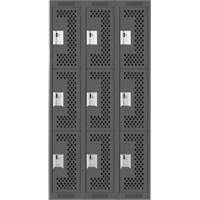 Clean Line Lockers, 3 -tier, Bank of 3, 36" x 12" x 72", Steel, Charcoal, Rivet (Assembled), Perforated M & M Nord Ouest Inc