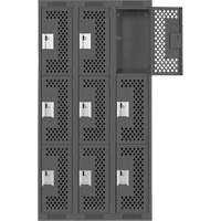 Clean Line Lockers, 3 -tier, Bank of 3, 36" x 12" x 72", Steel, Charcoal, Rivet (Assembled), Perforated M & M Nord Ouest Inc
