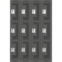 Clean Line Lockers, 3 -tier, Bank of 4, 48" x 12" x 72", Steel, Charcoal, Rivet (Assembled), Perforated M & M Nord Ouest Inc