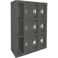 Clean Line Lockers, 3 -tier, Bank of 4, 48" x 12" x 72", Steel, Charcoal, Rivet (Assembled), Perforated M & M Nord Ouest Inc
