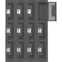 Clean Line Lockers, 3 -tier, Bank of 4, 48" x 12" x 72", Steel, Charcoal, Rivet (Assembled), Perforated M & M Nord Ouest Inc