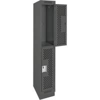 Clean Line Lockers, 2 -tier, 12" x 18" x 76", Steel, Charcoal, Rivet (Assembled), Perforated M & M Nord Ouest Inc