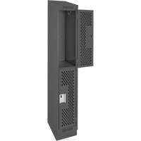Clean Line Lockers, 2 -tier, 12" x 18" x 82", Steel, Charcoal, Rivet (Assembled), Perforated M & M Nord Ouest Inc
