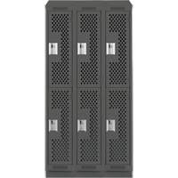 Clean Line Lockers, 2 -tier, Bank of 3, 36" x 18" x 82", Steel, Charcoal, Rivet (Assembled), Perforated M & M Nord Ouest Inc