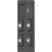 Clean Line Lockers, 3 -tier, Bank of 2, 24" x 12" x 82", Steel, Charcoal, Rivet (Assembled), Perforated M & M Nord Ouest Inc
