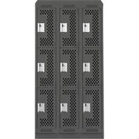 Clean Line Lockers, 3 -tier, Bank of 3, 36" x 12" x 82", Steel, Charcoal, Rivet (Assembled), Perforated M & M Nord Ouest Inc