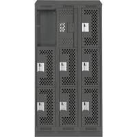 Clean Line Lockers, 3 -tier, Bank of 3, 36" x 12" x 82", Steel, Charcoal, Rivet (Assembled), Perforated M & M Nord Ouest Inc