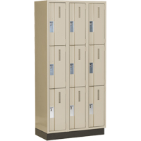 Concorde Heavy-Duty Lockers, 3 -tier, Bank of 3, 36" x 18" x 76", Steel, Beige, Welded (Assembled) M & M Nord Ouest Inc