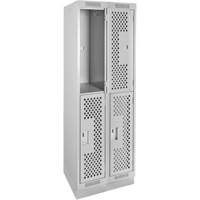 Clean Line Lockers, 2 -tier, Bank of 2, 24" x 18" x 76", Steel, Grey, Rivet (Assembled), Perforated M & M Nord Ouest Inc
