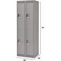 Lockers, 2 -tier, Bank of 2, 24" x 18" x 72", Steel, Grey, Knocked Down M & M Nord Ouest Inc