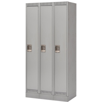 Lockers, Bank of 3, 36" x 18" x 76", Steel, Grey, Knocked Down M & M Nord Ouest Inc