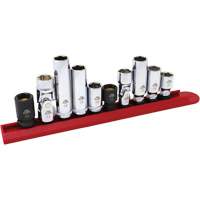 Jeu de douilles chrom&eacute;es avec rail, 10 Morceaux, Prise de 1/4"/3/8" M & M Nord Ouest Inc