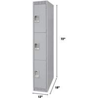 Lockers, 3 -tier, 12" x 18" x 72", Steel, Grey, Knocked Down M & M Nord Ouest Inc