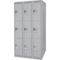 Lockers, 3 -tier, Bank of 3, 36" x 18" x 72", Steel, Grey, Knocked Down M & M Nord Ouest Inc