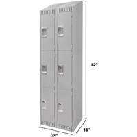 Lockers, 3 -tier, Bank of 2, 24" x 18" x 82", Steel, Grey, Knocked Down M & M Nord Ouest Inc