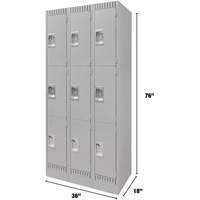 Lockers, 3 -tier, Bank of 3, 36" x 18" x 76", Steel, Grey, Knocked Down M & M Nord Ouest Inc