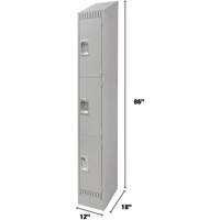 Lockers, 3 -tier, 12" x 18" x 86", Steel, Grey, Knocked Down M & M Nord Ouest Inc