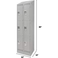 Lockers, 3 -tier, Bank of 2, 24" x 18" x 86", Steel, Grey, Knocked Down M & M Nord Ouest Inc