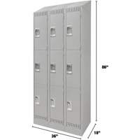Lockers, 3 -tier, Bank of 3, 36" x 18" x 86", Steel, Grey, Knocked Down M & M Nord Ouest Inc