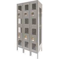 Casiers ventil&eacute;s, 2 niveaux, Bloc de 3, 36" x 18" x 78", Acier, Gris, D&eacute;mont&eacute;, Perfor&eacute; M & M Nord Ouest Inc