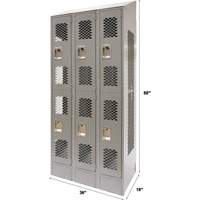 Casiers ventil&eacute;s, 2 niveaux, Bloc de 3, 36 x 18" x 88", Acier, Gris, D&eacute;mont&eacute;, Perfor&eacute; M & M Nord Ouest Inc